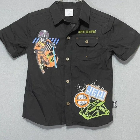 Disney Store Star Wars Boys Size 5/6 Short Sleeve Jedi Patch Button Down  Shirt